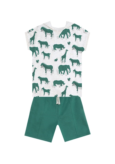 Animals Yeşil Erkek Çocuk Kapüşonlu Yazlık T-shirt Şort Takım