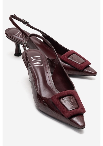 Luvishoes Dublın Bordo Baskı Tokalı Kadın Topuklu Ayakkabı Bordo