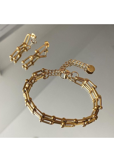 Trend Bileklik Küpe Çelik Set Gümüş