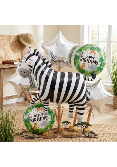 Yüksek Kalite 25 Adet Zebra Safari Konsept Folyo Balon Seti Zebra Folyo Balon Doğum Günü Balonu Seti Renkli