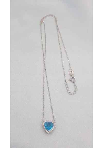 Vog Aqua Swarovski Taşlı S ModelKalp Detay 925 Gümüş  Kolye