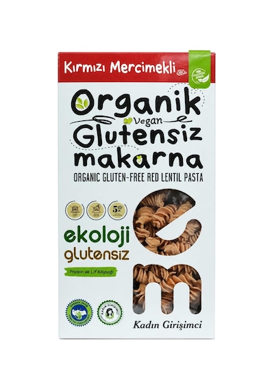 Organik Glutensiz Makarna Kırmızı Mercimekli Burgu 200 Gr