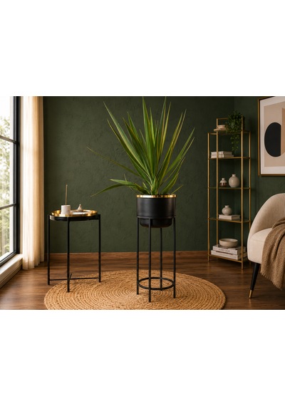 Bitkidunyam Mat Ayaklı Saksı, Metal, Altın Detaylı Kenar, Modern Minimalist Stil, İç Mekan, 62x26 Cm No:12 Siyah