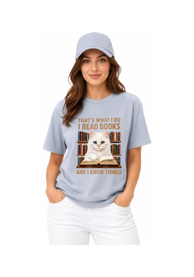 Bayloranzzo The Reader Cat %100 Pamuk Heavy Cotton Premium Kalite Kadın Tişört Gri