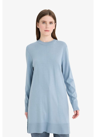 Defacto Regular Fit Bisiklet Yaka Yırtmaçlı Basic Düz Uzun Kollu Tunik H3431az25wnbe174 Mavi