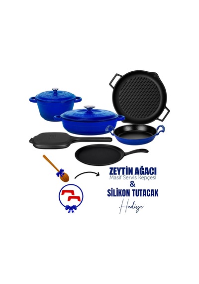Lava Döküm 6x Trendy Serisi 9 Parça Tencere & Tava Seti Mavi Kırmızı