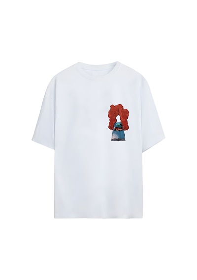 Noıssey Araba Ve Duman Tasarımlı Unisex Oversize T-shirt Beyaz