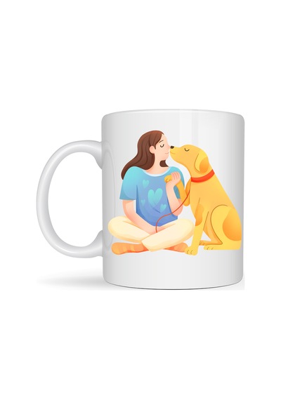 Hemengo Kadın Ve Köpek Figürlü Sevgi Temalı Porselen Kupa Model 78 Hayvanseverlere Özel Anlamlı Tasarım Kahv Diğer