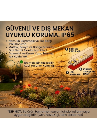Şerit Led Amber 220v Yüksek Parlaklık 120 Led/m Tak Çalıştır Fişli Anahtarlı Silikonlu İç/dış Mekan 15 Metre