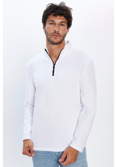 Tudors Erkek Dik Yaka Tüylenme Yapmayan Soğuk Geçirmez Standart Fit Rahat Kesim Polar Ekru Sweatshirt-30139-ekru Ekru