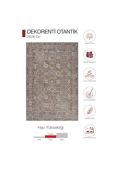 Dekorenti Otantik 2606 Gri Halı Etnik Desenli Vintage Halı