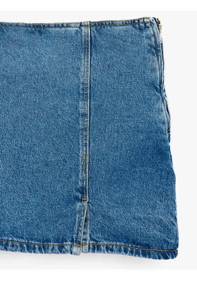 Koton Yırtmaç Detaylı Pamuklu Mini Denim Şort Etek Orta İndigo 6sal40045md