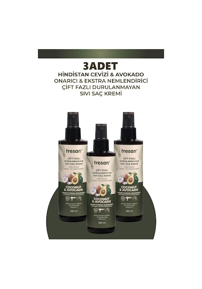 Tresan Coconut Avokado Durulanmayan Saç Kremi 250 Ml 3 Adet