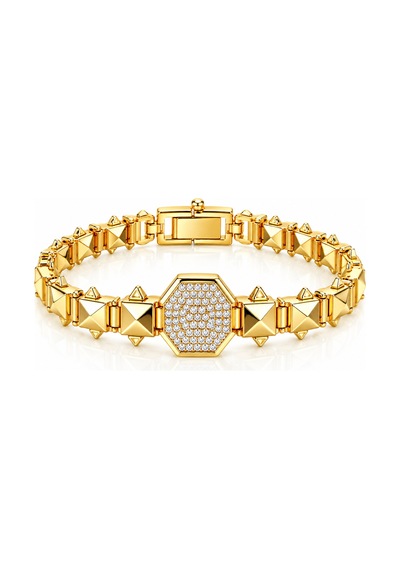 Altıgen Taşlı Geometrik Altın Kaplama Çelik Bileklik Gold Gold