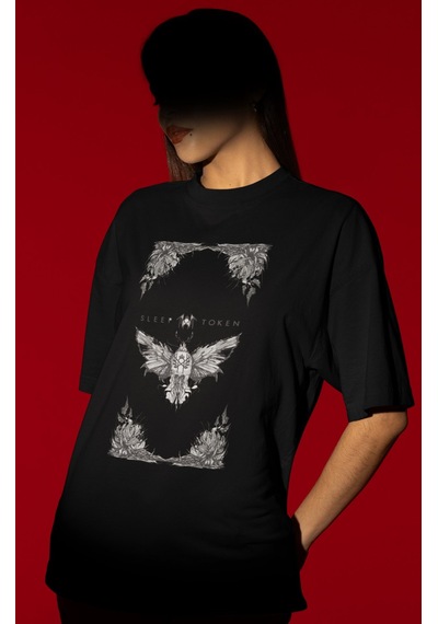 Sevbano Tasarım Sleep Token Rock Metal Müzik Grubu Baskılı Unisex Oversiz Siyah