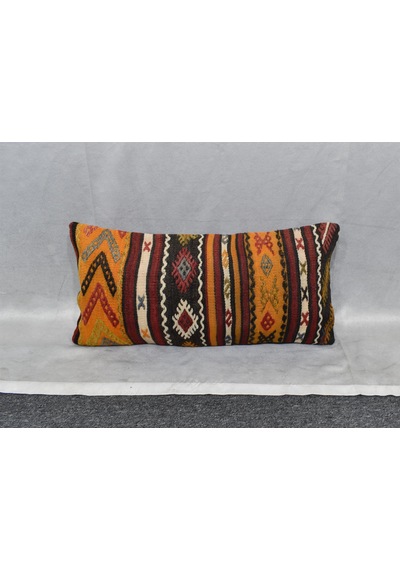 Zehra Abla Halı Yeni El Dokuma Dekoratif Lumbar Kilim Kırlent Yastık Kılıfı 7204 Çok Renkli
