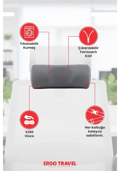 Viscofoam Carfort Küçük Visco Araç Boyun Yastığı – Ortopedik Oto Koltuk Boyun Desteği - Araç Yastığı - Gri | Ergo Travel
