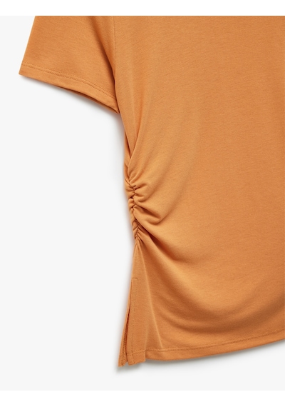 Koton Slim Fit Drape Detaylı Bisiklet Yaka Kısa Kollu Tişört Turuncu 5sak50414ek Turuncu