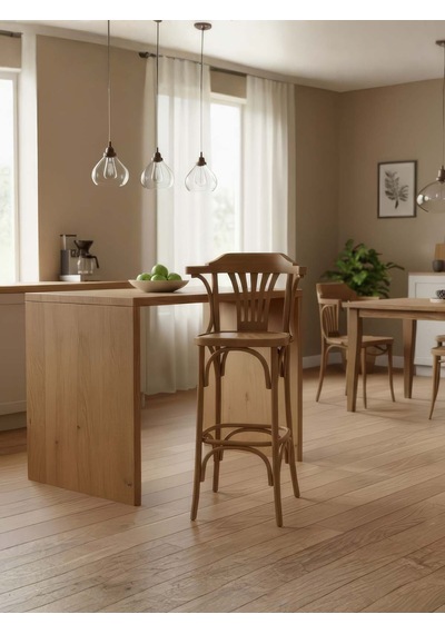 Thonet Kolçaklı Ahşap Bar Sandalyesi Natural