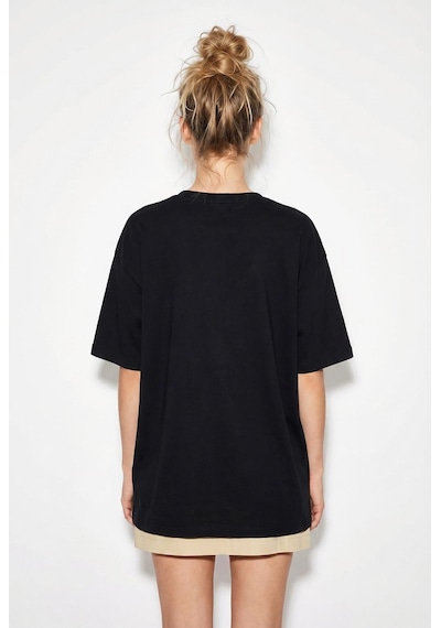 Shade Kadın Baskı Ve Payet Detaylı Fiyonklu Basic T-shirt 7643 60286115 - Siyah