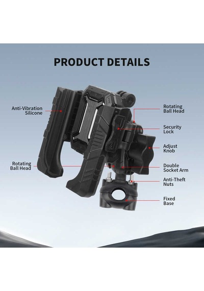 Mechrıg 9-16 Mm Boru Çapı Uyumlu Motosiklet Dikiz Aynası Telefon