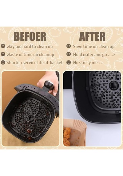 Jouis Airfryer Pişirme Kağıdı, Fritöz Yağlı Kağıdı, Yanmaz Kağıt 100 Adet Oval 1.sınıf