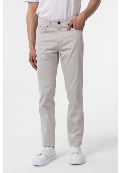 Süvari Bej Slim Fit 5 Cep Kalıp Armürlü Kanvas Pantolon