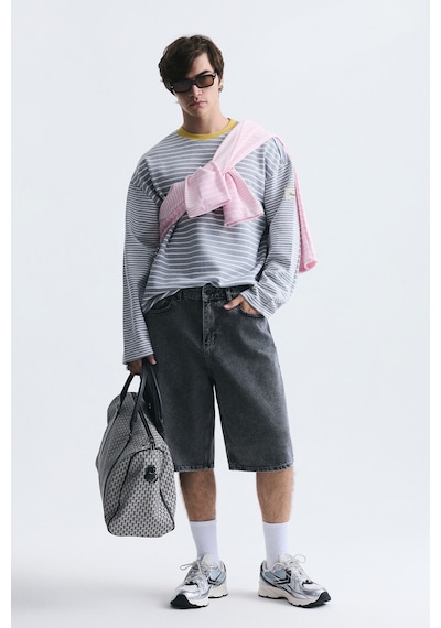 Vamos Kontrast Yaka Çizgili Sweatshirt Ekru-gri