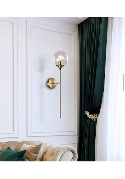Modern Tasarım Pilli Aplik 1 Adet Tak Çalıştır Duvar Camlı Aplik Eskitme Gold Bal Camlı Eskitme
