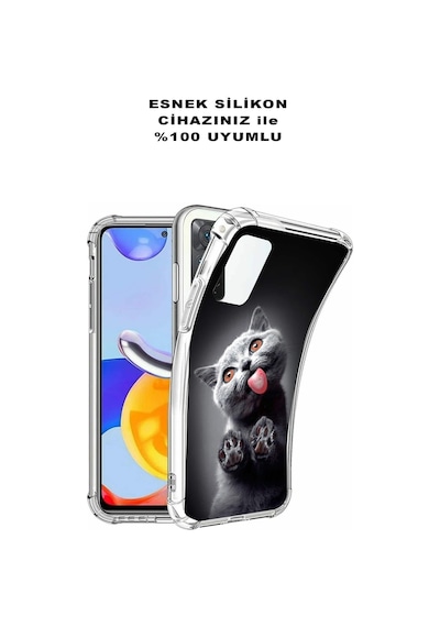 Samsung Galaxy A20 Uyumlu Kedi 2 Baskılı Şeffaf Köşe Korumalı Antişok Kılıf