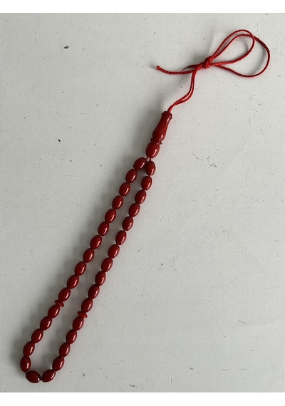 Oval Kesim Kokulu Toz Kehribar Tesbih 33lük 6mm A009