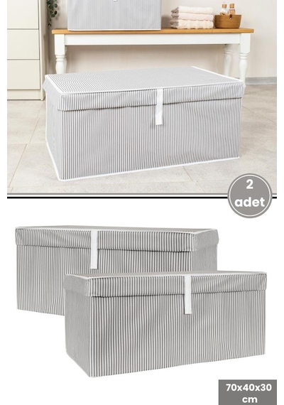 Mega Plus Kutu Hurç, Yorgan Yastık Çarşaf Dolapiçi Düzenleyici Mukavva Destekli 70x40cm 2 Adet Gri Gri - Beyaz