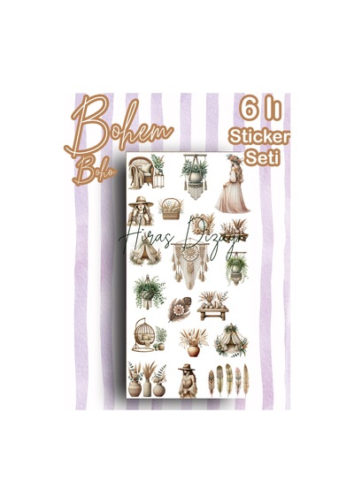 6’lı Bohem Boho Sticker Seti Soft Dekoratif Etiket Ajanda Scrapbook