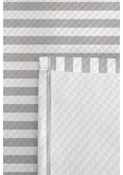 Gri Çizgili Tek Kişilik Dekoratif Pike Takımı - Minimal Beyaz Geometrik 160x220 Cm Yatak Örtüsü Gölge Tül Masalı
