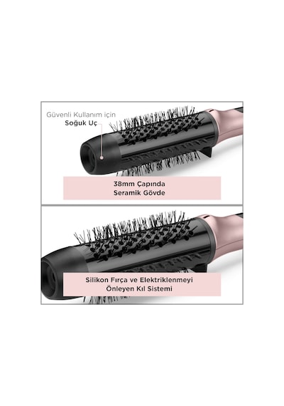 Babyliss Volume Boost İyon Etkili 4 Isı Ayarlı Seramik Isıtıcı Gövdeli Termal Saç Fırçası Pembe Hsb200e