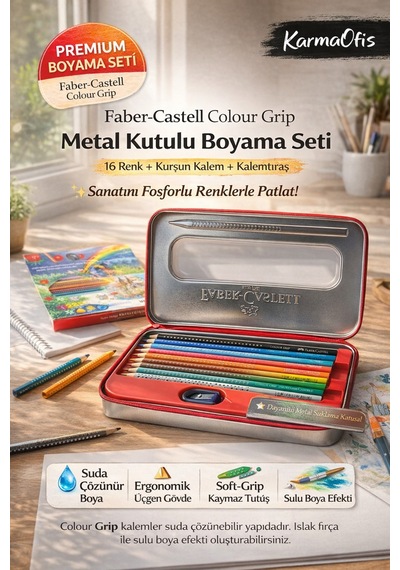 Faber-castell Colour Metal Kutulu Boyama Seti 16 Renk Soft Suda Çözünür Kalem