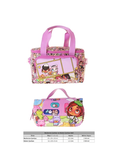 Kaukko Kids Kız Çocuk Nagy Baskılı Pembe Thermo Beslenme Çantası Ve Kalemlik Seti - Setkk-l5334