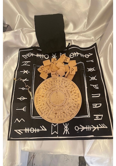 Rune Semboli Taşları Run Taşları Örtüsü Pandül Tahtası Pirinç Pandül Sunak Nordic Runes Sarkaç Seti