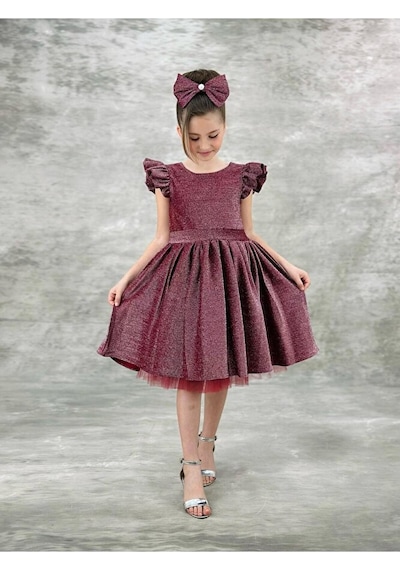 Stella Butik Kız Çocuk Bayramlık Simli Elbise Pembe