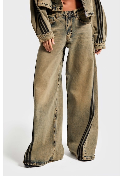 it's basic Kadın T.kot Rengi 4w440 Yandan Şeritli Palazzo Fit Tasarım Denim Kırmızı