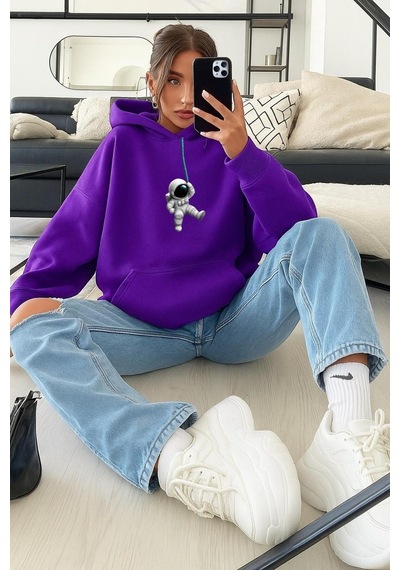 Astronot Unisex Kapüşonlu Sweat Mor