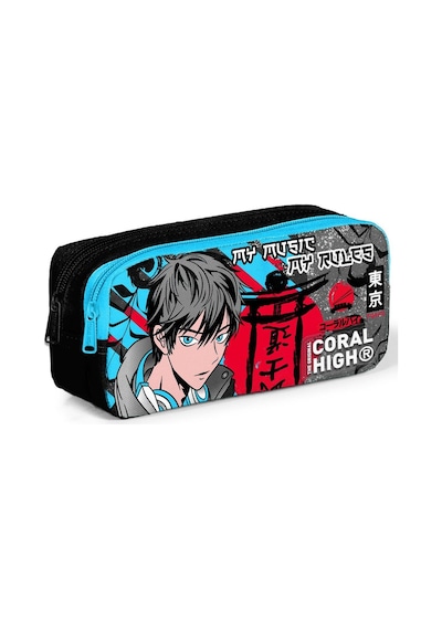Coral High Siyah Mavi Anime İki Bölmeli Kalem Çantası - Erkek Çocuk