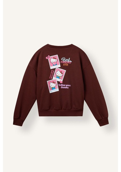 Defacto Hello Kitty Relaxed Fit Bisiklet Yaka Baskılı Sweatshirt Kız Çocuk I5073a826aubr162 Bordo-br162