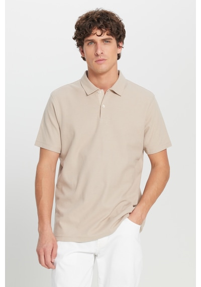 AC&Co / Altınyıldız Classics Erkek Bej %100 Pamuk Slim Fit Dar Kesim Polo Yaka Jakarlı Triko Tişört Bej