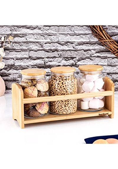 Bench Standlı 4 Parça Küçük Cam Baharat Takımı Çok Renkli