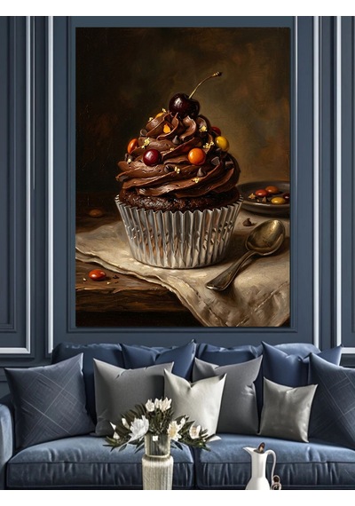 Çikolatalı Ve Renkli Draje Süslemeli Cupcake Dekoratif Kanvas - Mdf Ahşap Tablo