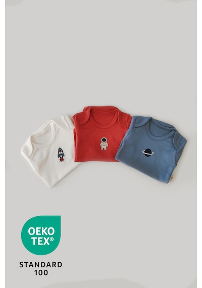 Luppinos Space 3lü %100 Pamuk Nakışlı Bebek Body Set Çok Renkli