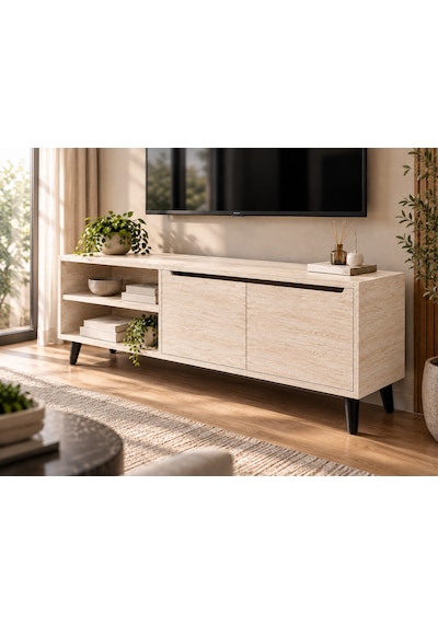 Tivora Modern Tv Ünitesi - Salon Tv Sehpası - Traverten 135 Cm