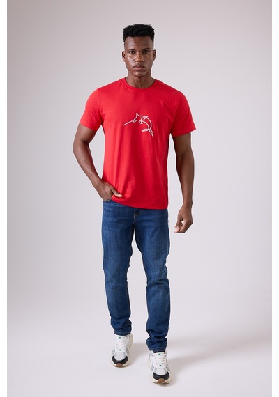 Marıne Tee Deniz Temalı Ribana Bisiklet Yaka Pamuk T-shirt-3121 Mercan