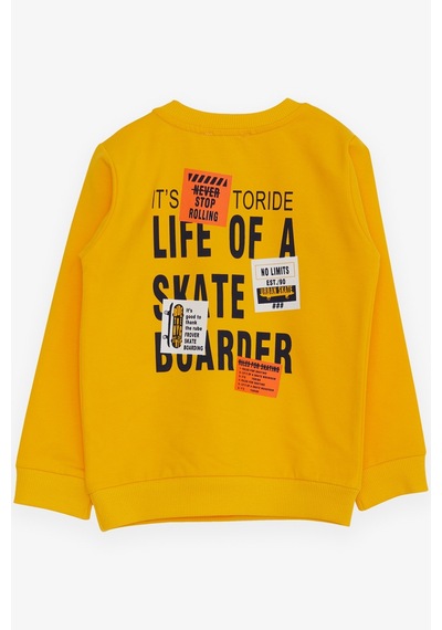 Breeze Erkek Bebek Sweatshirt Kaykaycı Baskılı 9 Ay-3 Yaş, Sarı